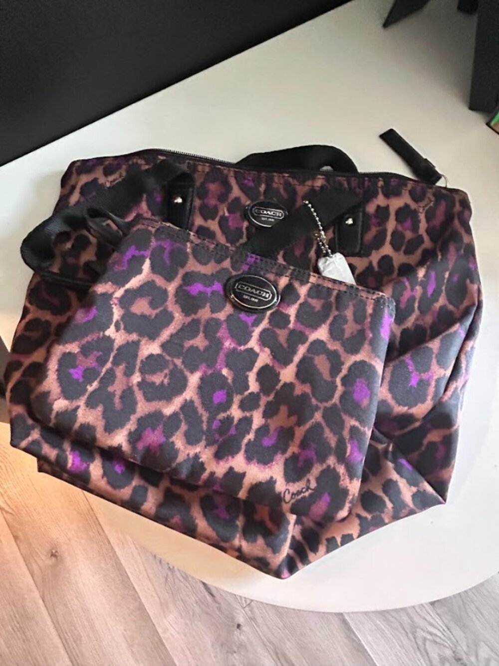 Coach Ocelot Leopard Print Tote + Matching Makeup Case